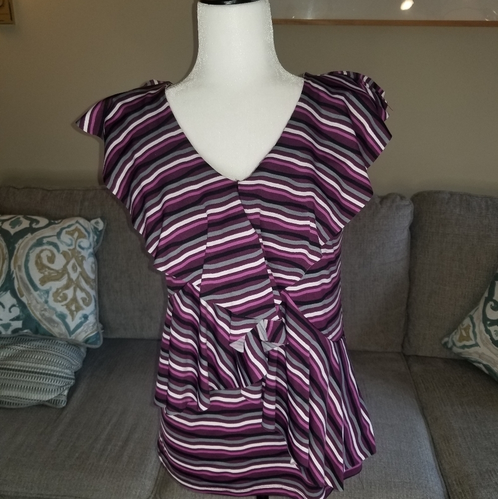 New without tags Ricki's purple multicolored stripe ruffle blouse Sz. S